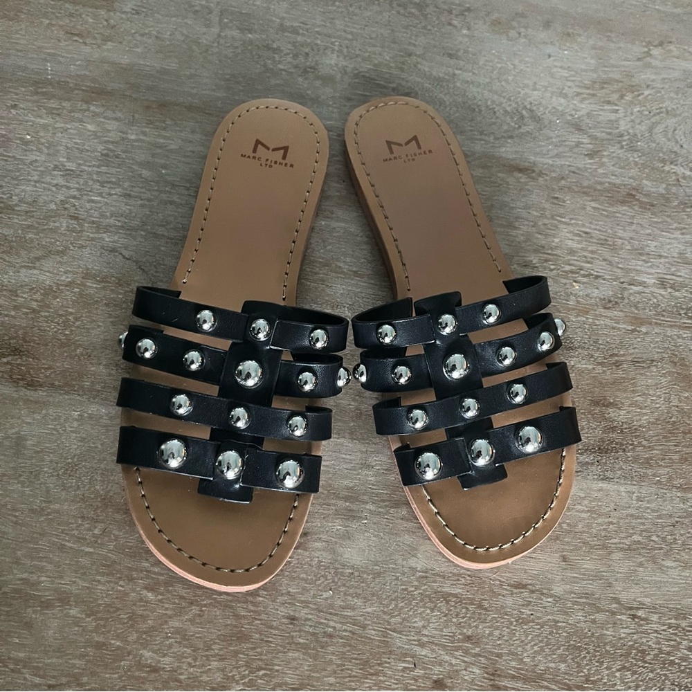 Marc Fisher Black Studded Sandals Modern Slip-On